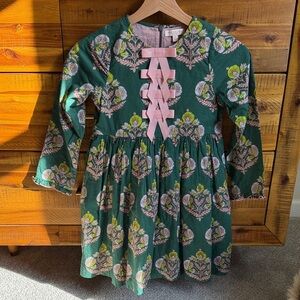 Pink Chicken Charming Green Floral Kids Dress with Pink Accents